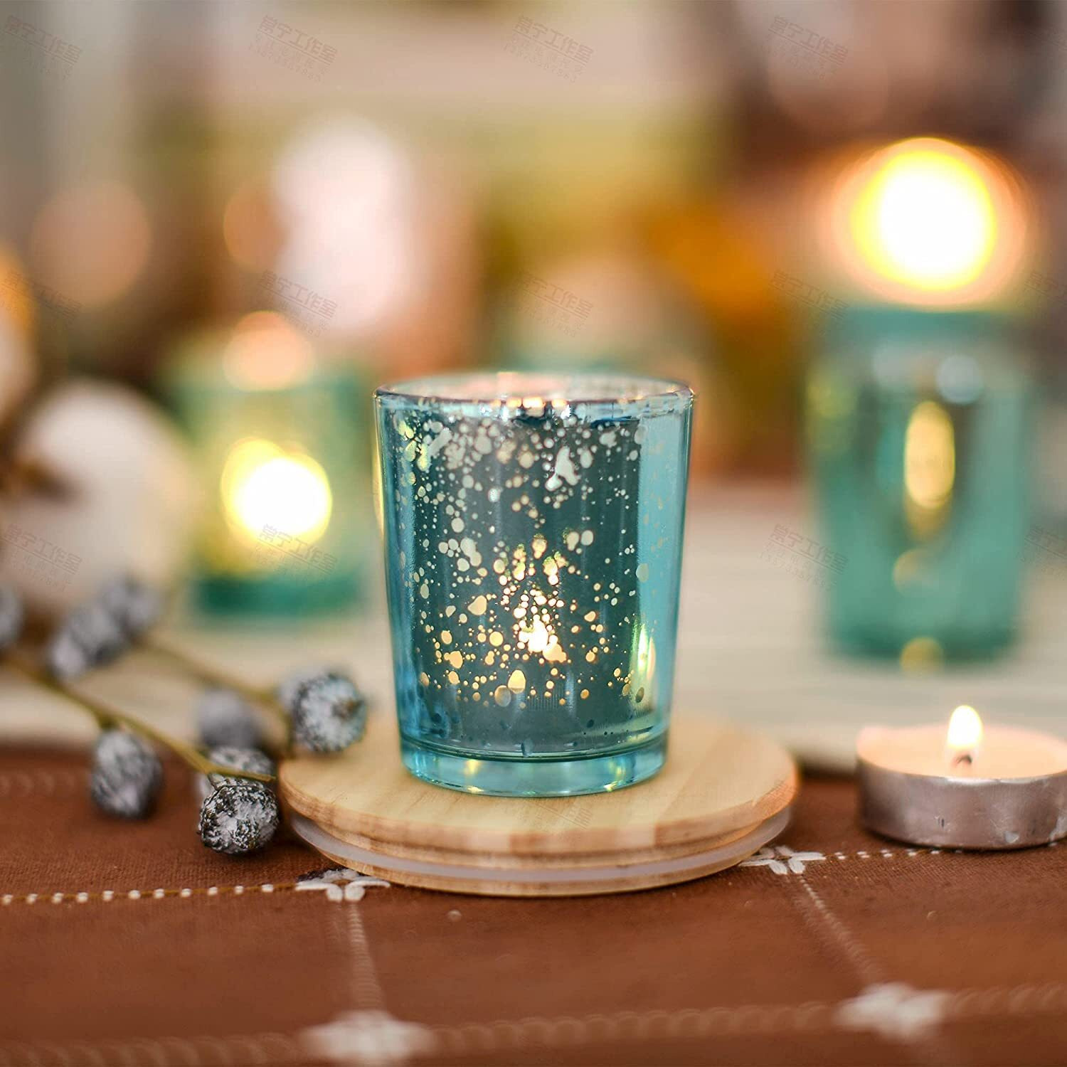 The Purple Tree Glass Blue Mercury Votive Tealight Candle Holders For Diwali Christmas (Pack Of 6) Diwali Tealights, Home Decor Gift Item, Diwali Decoration, Christmas Tealight