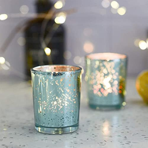 The Purple Tree Blue Mercury Votive Tealight Candle Holders for Diwali Christmas (Pack of 12) Diwali Tealights, Home Decor Gift Item, Diwali Decoration, Christmas tealight Glass