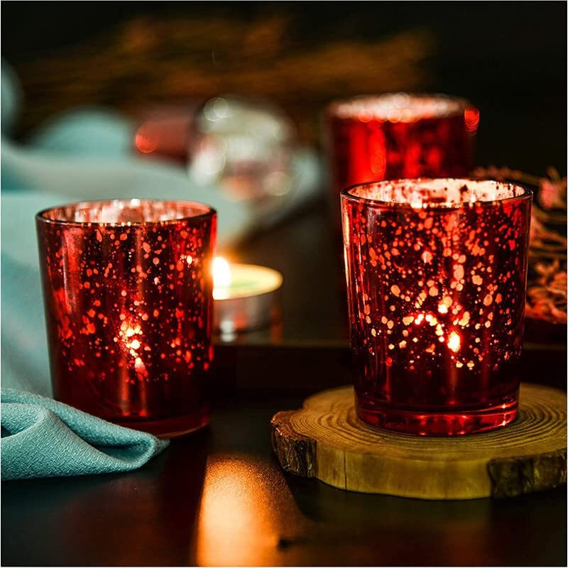 The Purple Tree Red Mercury Votive Tealight Candle Holders for Diwali Christmas (Pack of 6) Diwali Tealights, Corporate Gifts, Home Decor Gift Item, Diwali Decoration, Christmas tealight