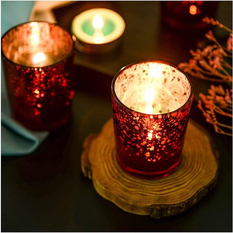 The Purple Tree Red Mercury Votive Tealight Candle Holders for Diwali Christmas (Pack of 6) Diwali Tealights, Corporate Gifts, Home Decor Gift Item, Diwali Decoration, Christmas tealight