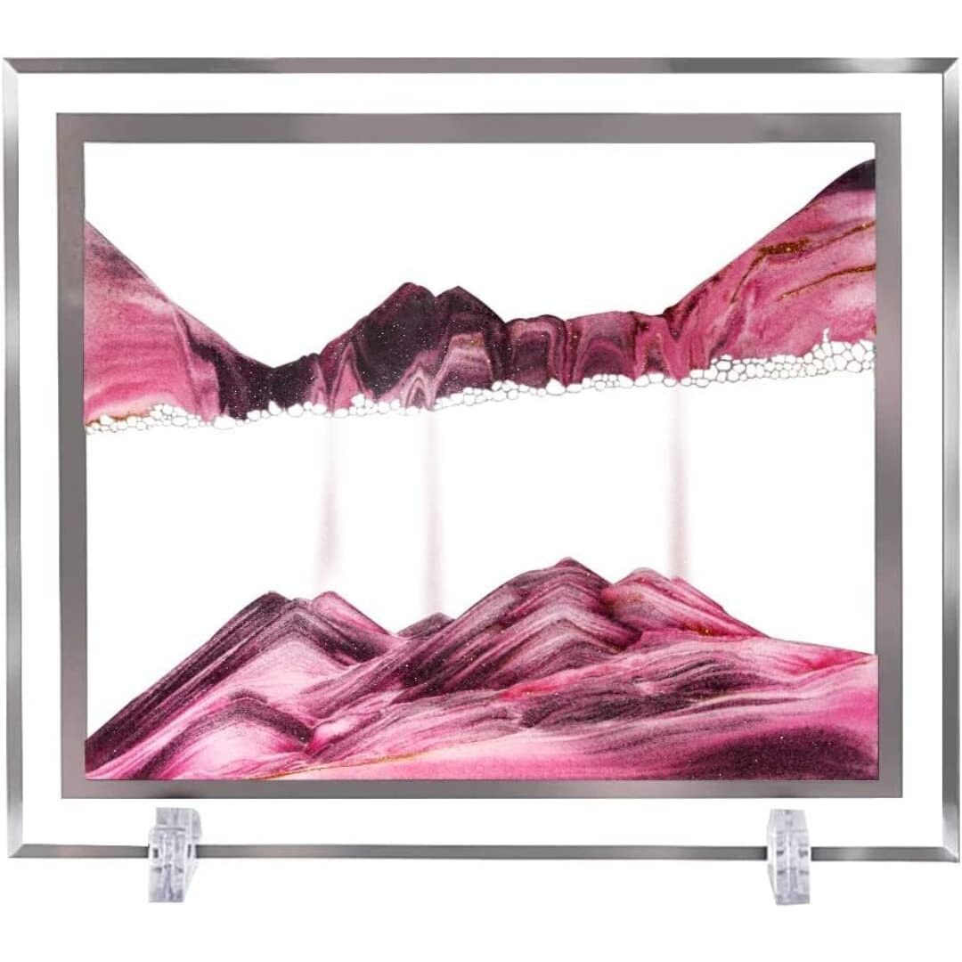 NYRWANA Sand Art, Moving Sand Art,Sand Art Decor Picture Glass Liquid Wall Painting, 3d Deep Sea Sandscape Natural Landscape in Motion Display with Flowing Sand Frame for Home Decor, Diwali Gift Item, (12, Pink)