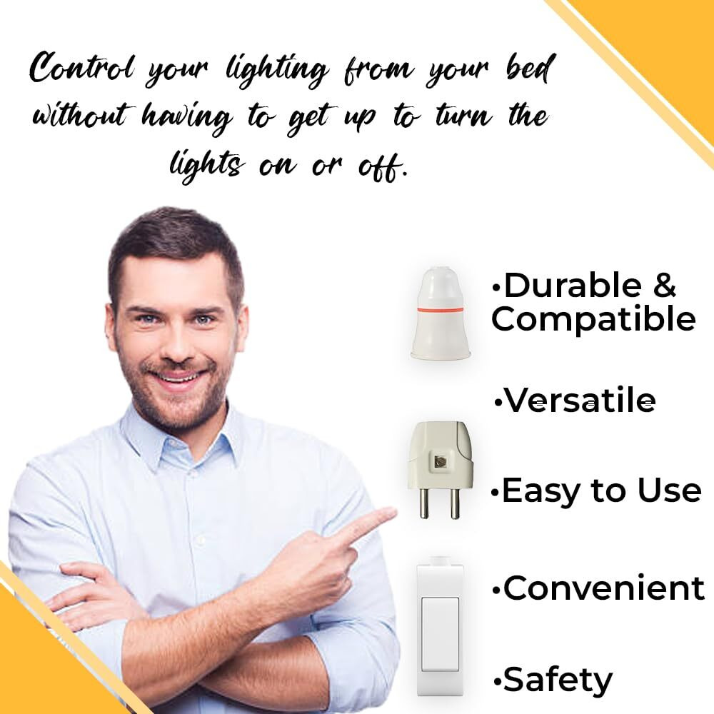 Exquisite Export International B22 Bulb Holder with on/off Pendent Switch & 2 Pin Plug Extension Cable for lamp hanging with flexible Wire for Home Diwali, Christmas Decoration with eBOOK (3 meter)