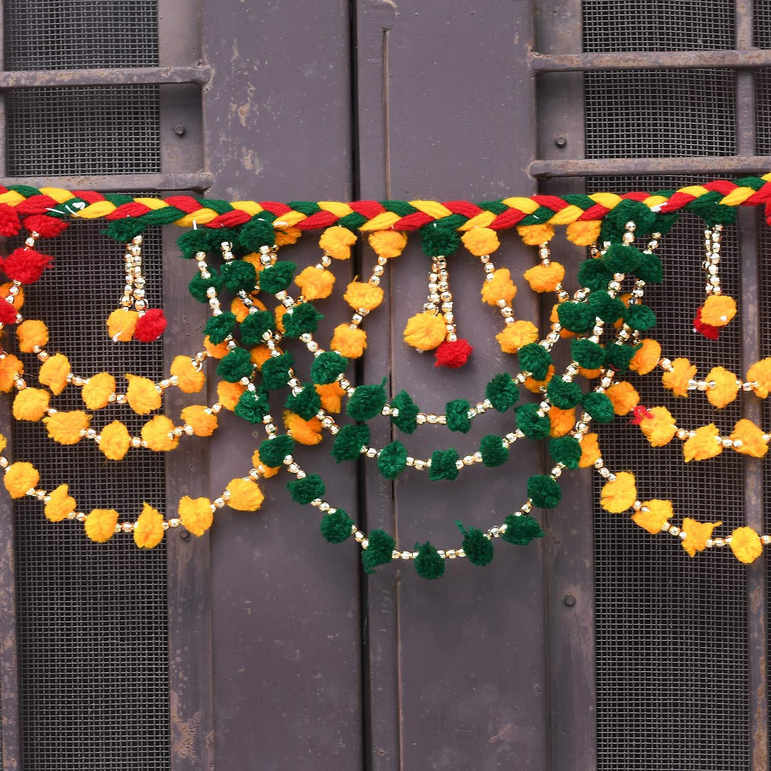 Collectible India Handmade Cotton Multicolour Toran/bandarbar/bandarwal for Main Door/Temple Door Ethnic Bandarwal Wall Hanging - Diwali Decoration Items for Home(Size 40 x 6 Inches)