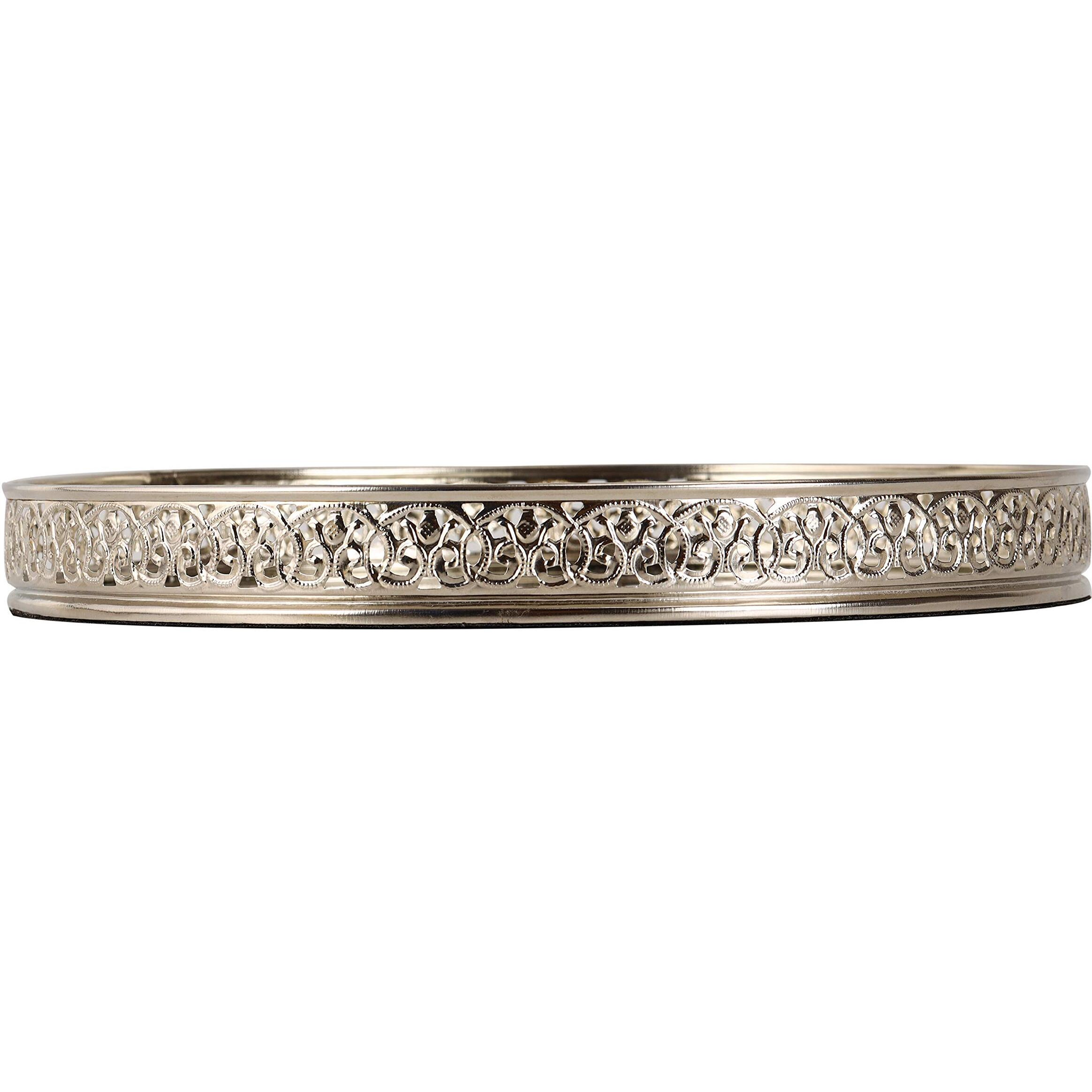 Craft Brio -A TRENDY HANDICRAFTS Nickel Round Decorative Diwali Gifting Tray with Glass Mirror (10 inch Dia, Silvery White)