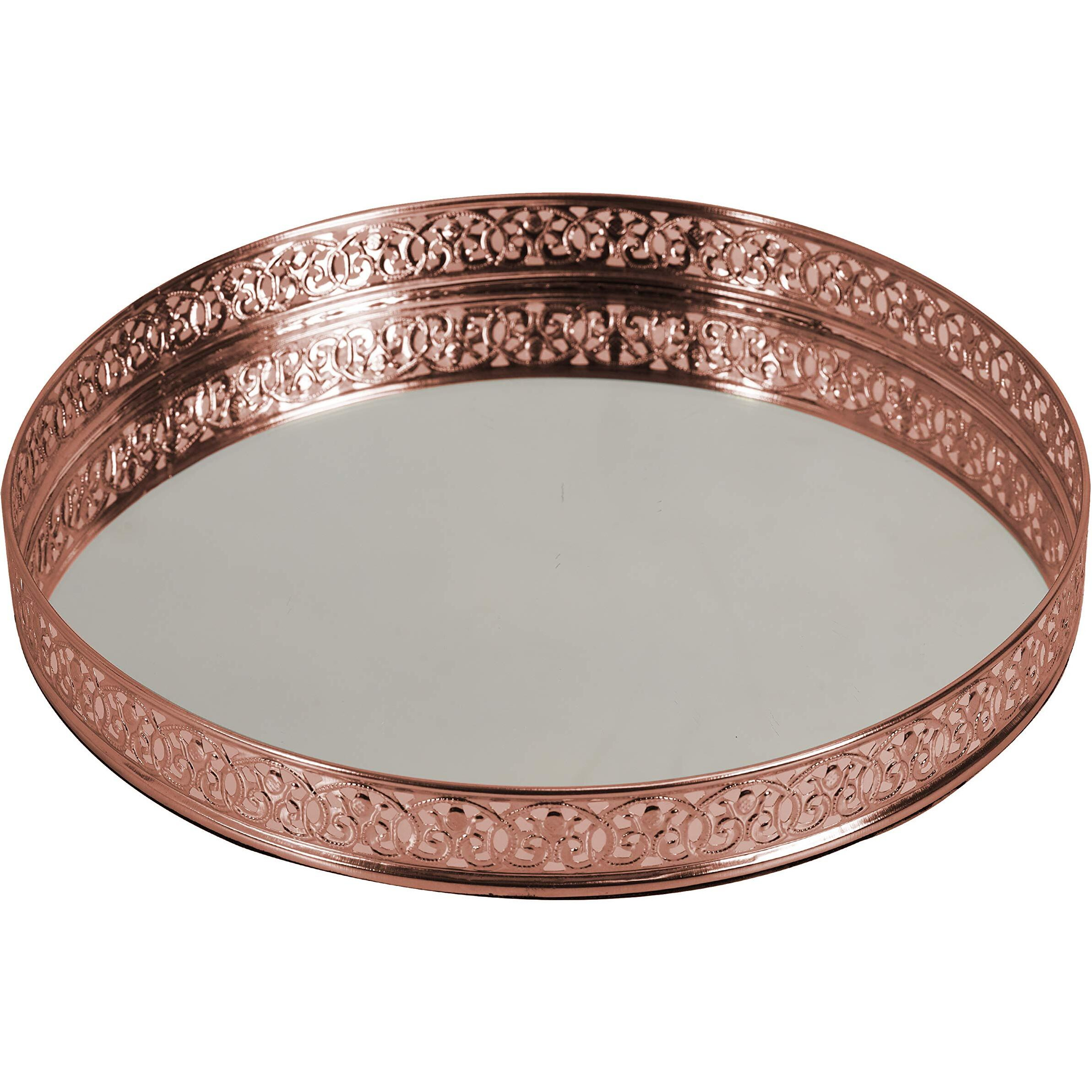 Craft Brio -A TRENDY HANDICRAFTS 10 Dia Copper Plated Metal and Glass Round Decorative Cutting Tray Scratch-Resistant Mirror Vanity Diwali Gifting Hampper