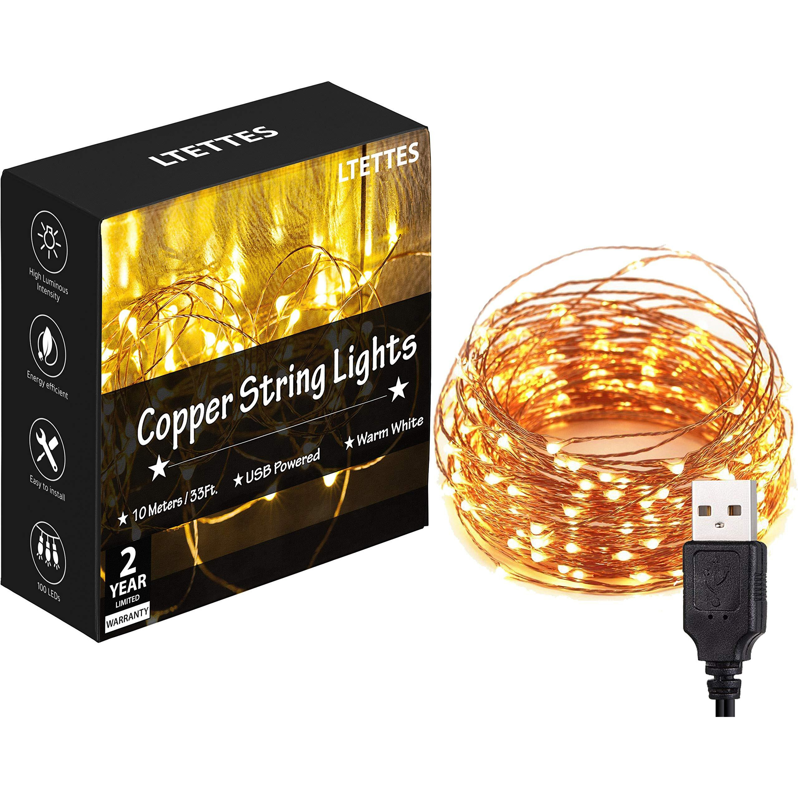 LTETTES 10 Meter 100 Led USB Powered Waterproof Copper Wire Warm White Led Fairy String Lights for Home Bedroom Decorations Lights. Wedding, Diwali, Christmas Tree Lights