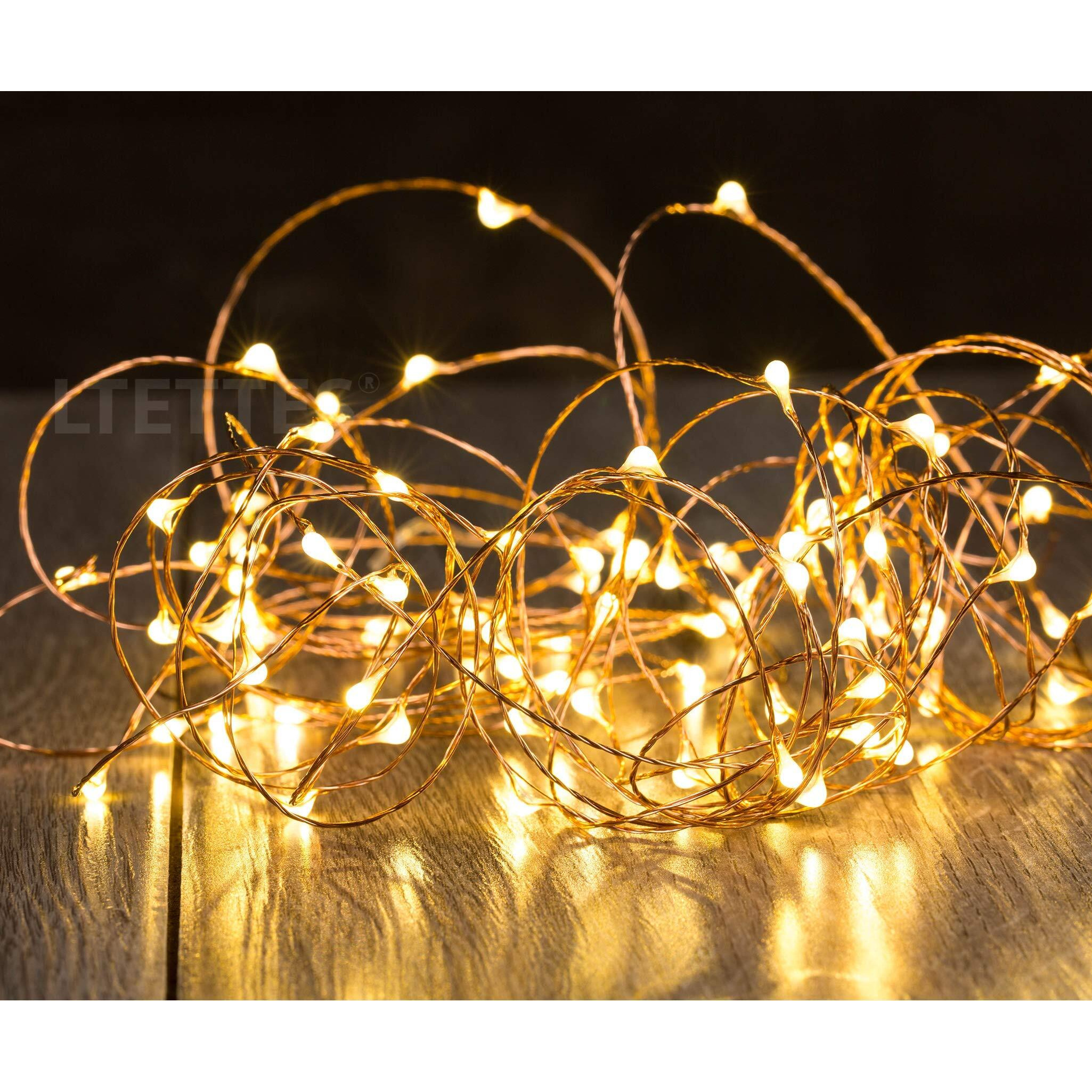 LTETTES 10 Meter 100 Led USB Powered Waterproof Copper Wire Warm White Led Fairy String Lights for Home Bedroom Decorations Lights. Wedding, Diwali, Christmas Tree Lights