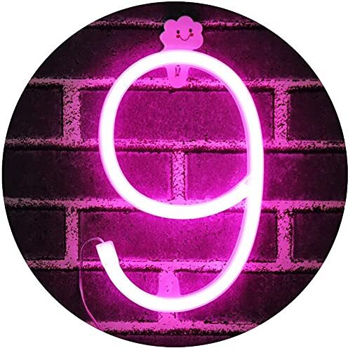 SATYAM KRAFT Marquee Alphabet Shaped Neon Led Light for Home Decoration and Wall Lamp, Pink, 1 Piece, Diwali Decoration Item (Number-9)