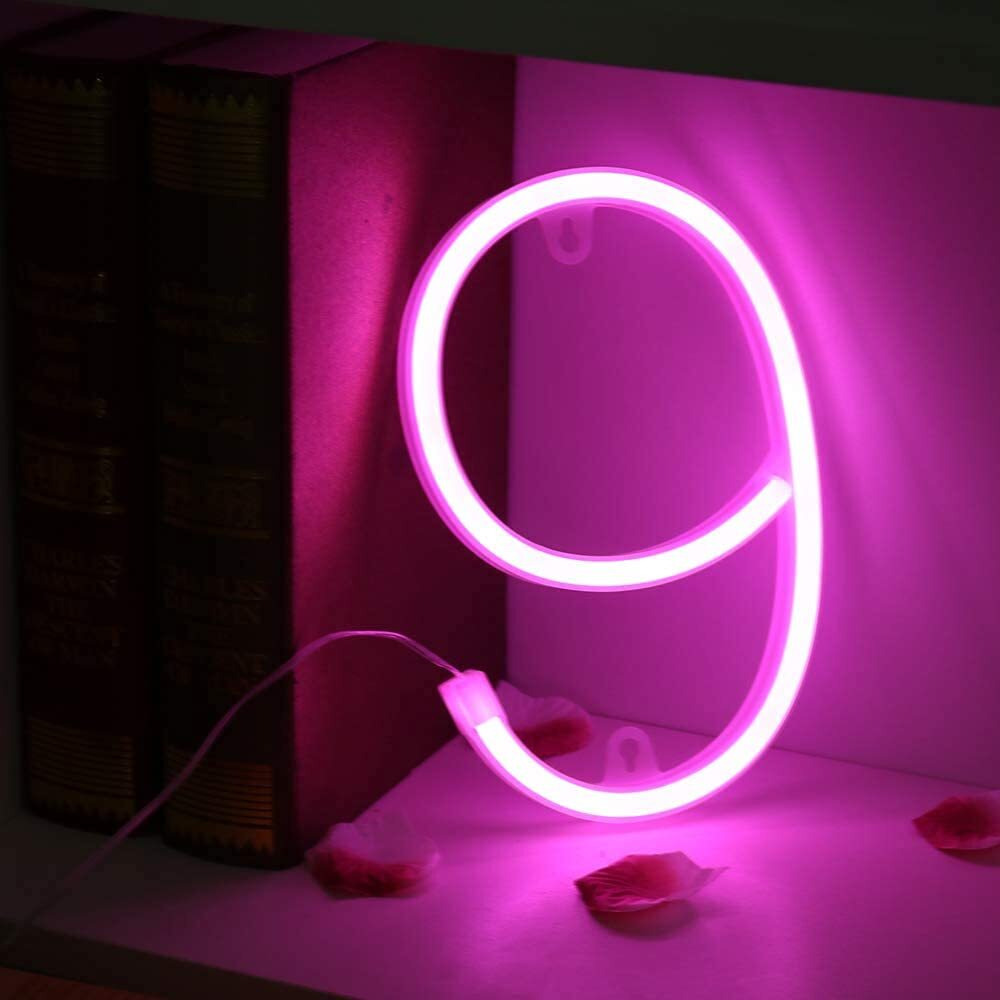 SATYAM KRAFT Marquee Alphabet Shaped Neon Led Light for Home Decoration and Wall Lamp, Pink, 1 Piece, Diwali Decoration Item (Number-9)
