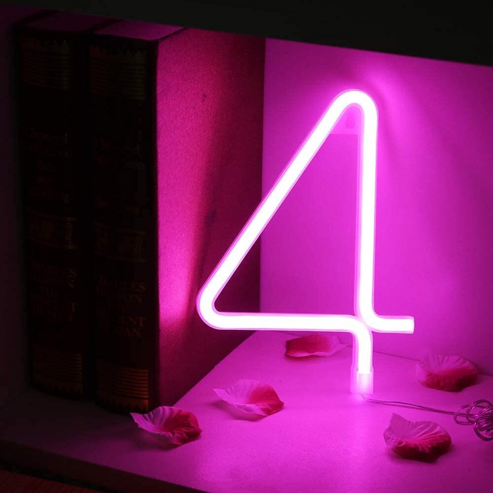 SATYAM KRAFT Marquee Alphabet Shaped Neon Led Light for Home Decoration and Wall Lamp, Pink, 1 Piece, Diwali Decoration Item (Number-4)