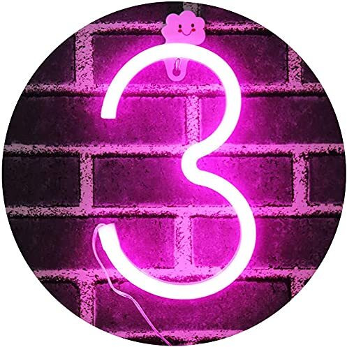 SATYAM KRAFT Marquee Alphabet Shaped Neon Led Light for Home Decoration and Wall Lamp, Pink, 1 Piece, Diwali Decoration Item (Number-3)