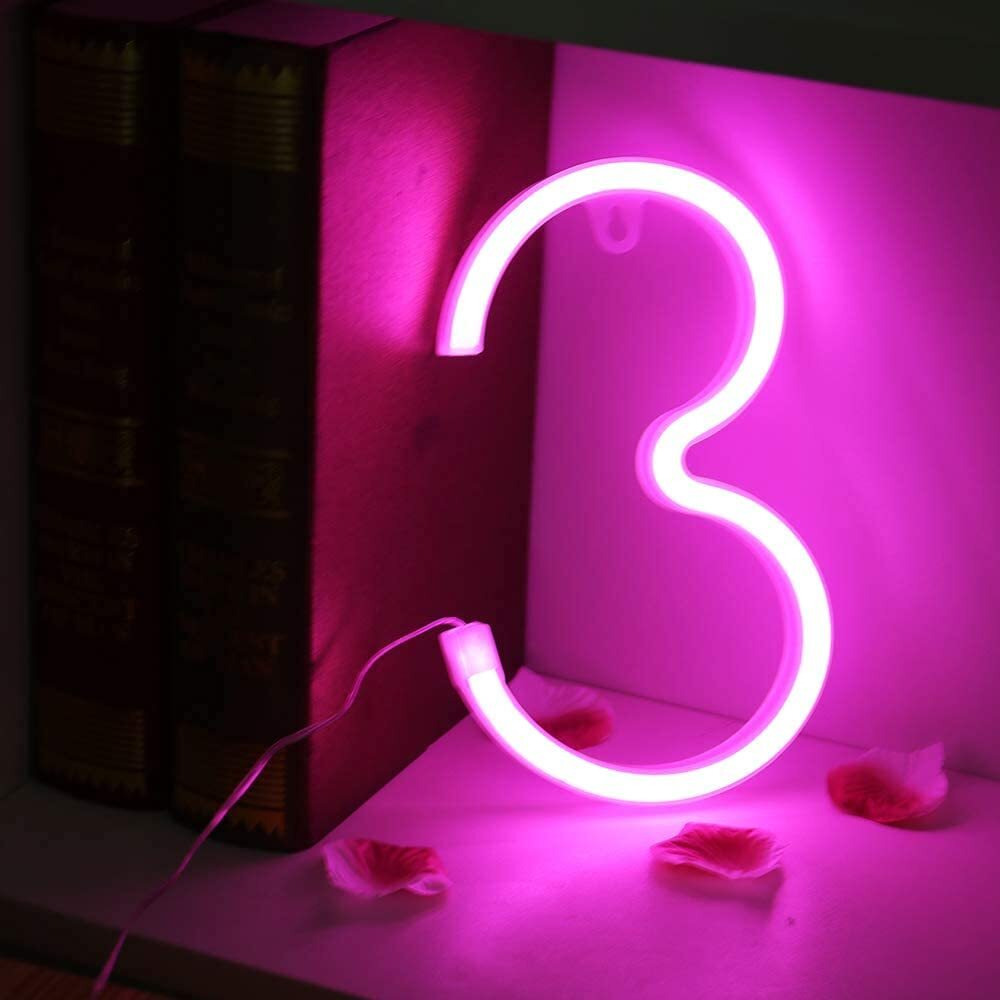 SATYAM KRAFT Marquee Alphabet Shaped Neon Led Light for Home Decoration and Wall Lamp, Pink, 1 Piece, Diwali Decoration Item (Number-3)