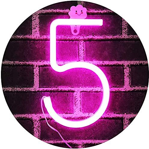 SATYAM KRAFT Marquee Alphabet Shaped Neon Led Light for Home Decoration and Wall Lamp, Pink, 1 Piece, Diwali Decoration Item (Number-5)