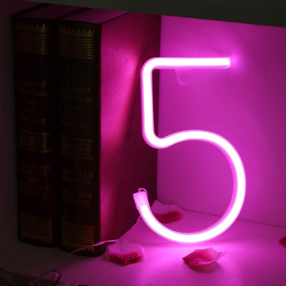 SATYAM KRAFT Marquee Alphabet Shaped Neon Led Light for Home Decoration and Wall Lamp, Pink, 1 Piece, Diwali Decoration Item (Number-5)