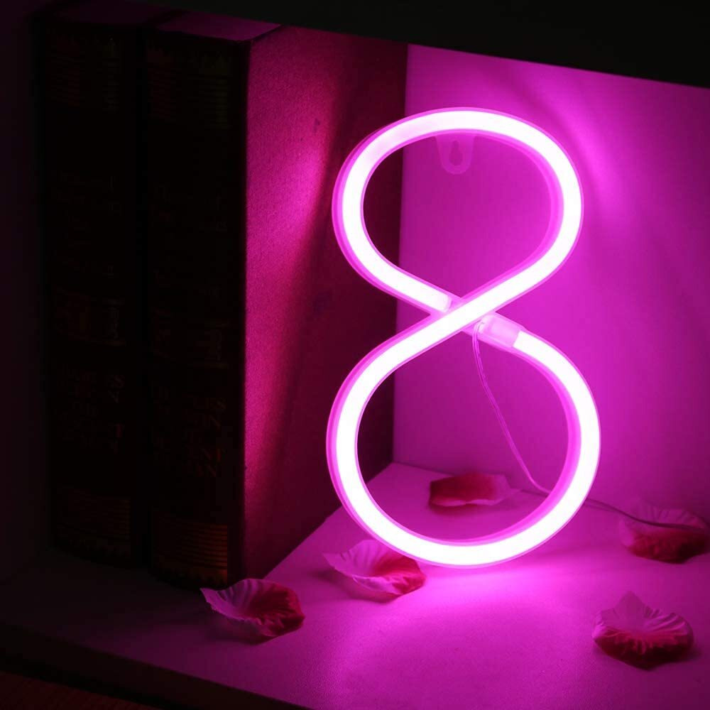 SATYAM KRAFT Marquee Alphabet Shaped Neon Led Light for Home Decoration and Wall Lamp, Pink, 1 Piece, Diwali Decoration Item (Number-8)