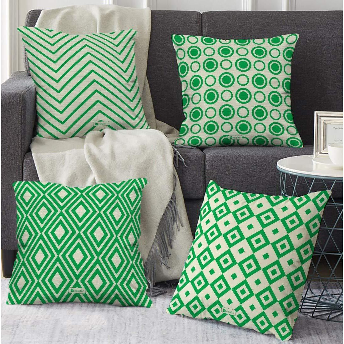 Indigifts Cushions Polymatte Abstract Print Designer Cushion Pillows for Home Decor Items Living Room, Diwali Decoration (16 x 16 inches, Multicolour) - Set of 4