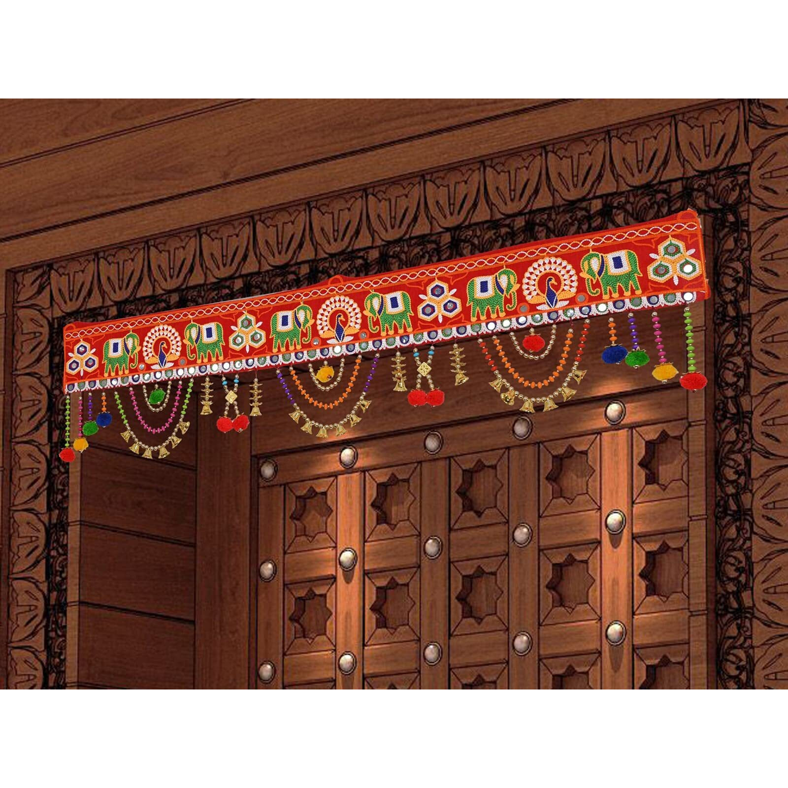 Traditional Hand Embroidered toran for Diwali Decoration Main Door Latest Elephant Design bandarwal Hanging Home dcor mandir Entrance Main Pooja Room, Velvet (39 x 9 Inches)