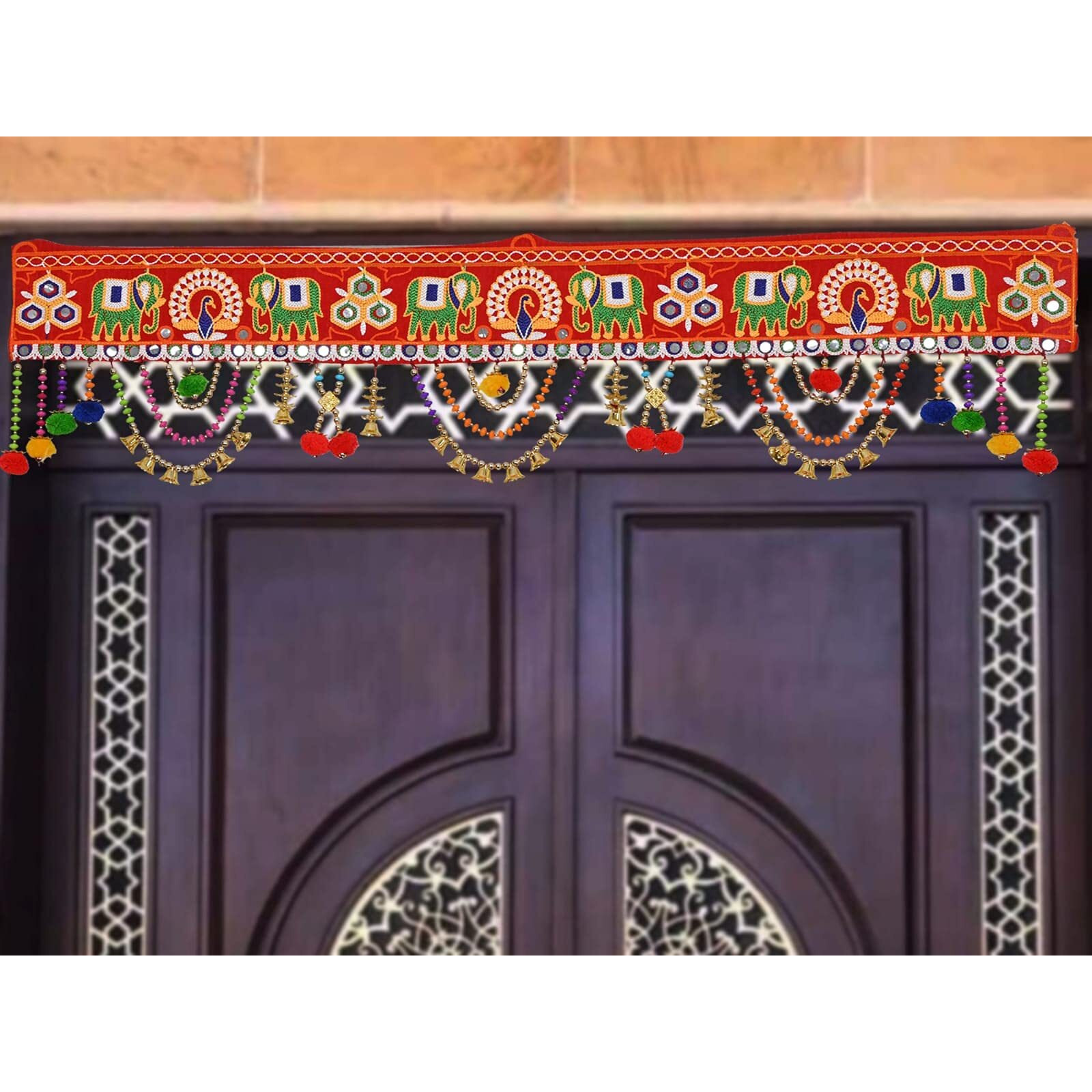 Traditional Hand Embroidered toran for Diwali Decoration Main Door Latest Elephant Design bandarwal Hanging Home dcor mandir Entrance Main Pooja Room, Velvet (39 x 9 Inches)