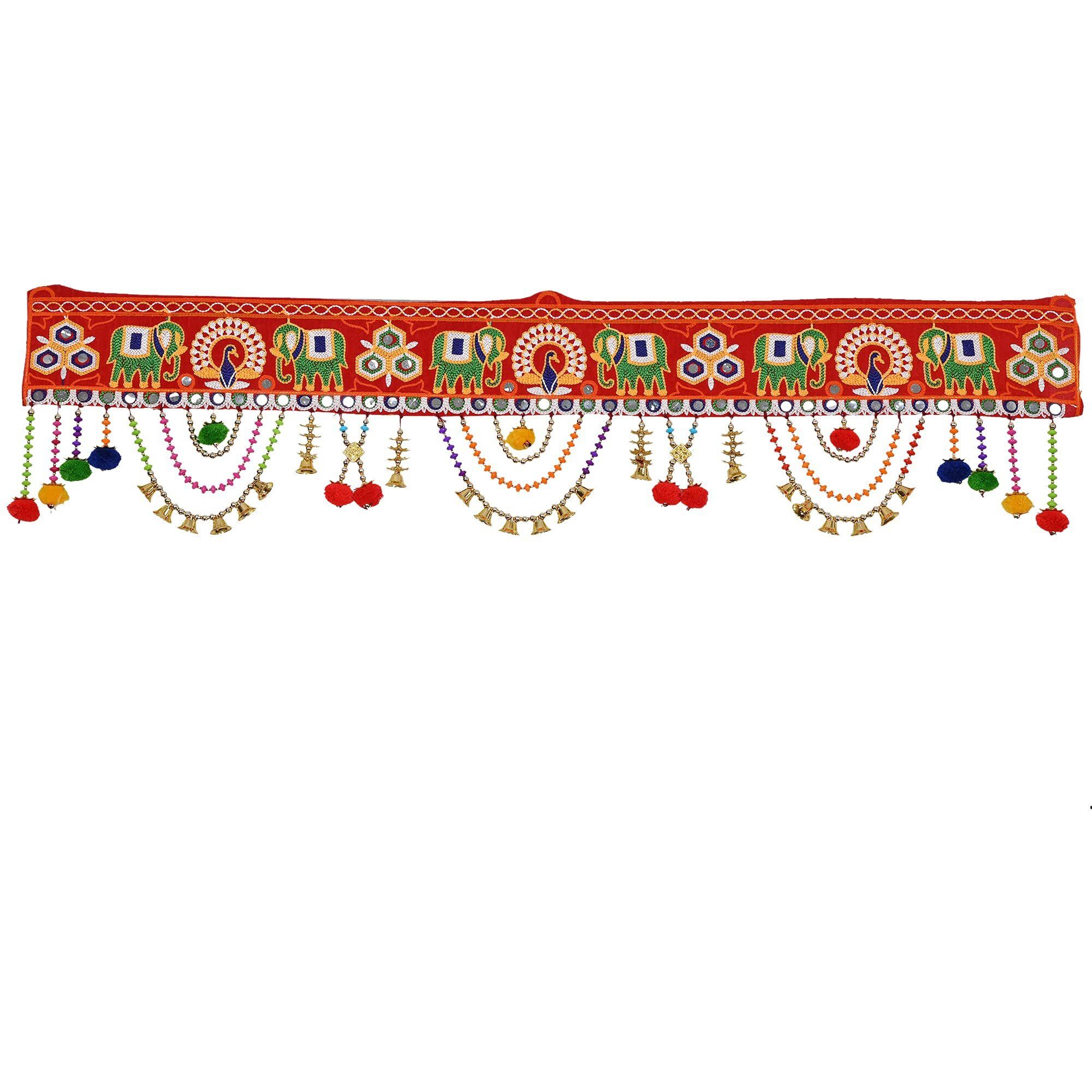 Traditional Hand Embroidered toran for Diwali Decoration Main Door Latest Elephant Design bandarwal Hanging Home dcor mandir Entrance Main Pooja Room, Velvet (39 x 9 Inches)