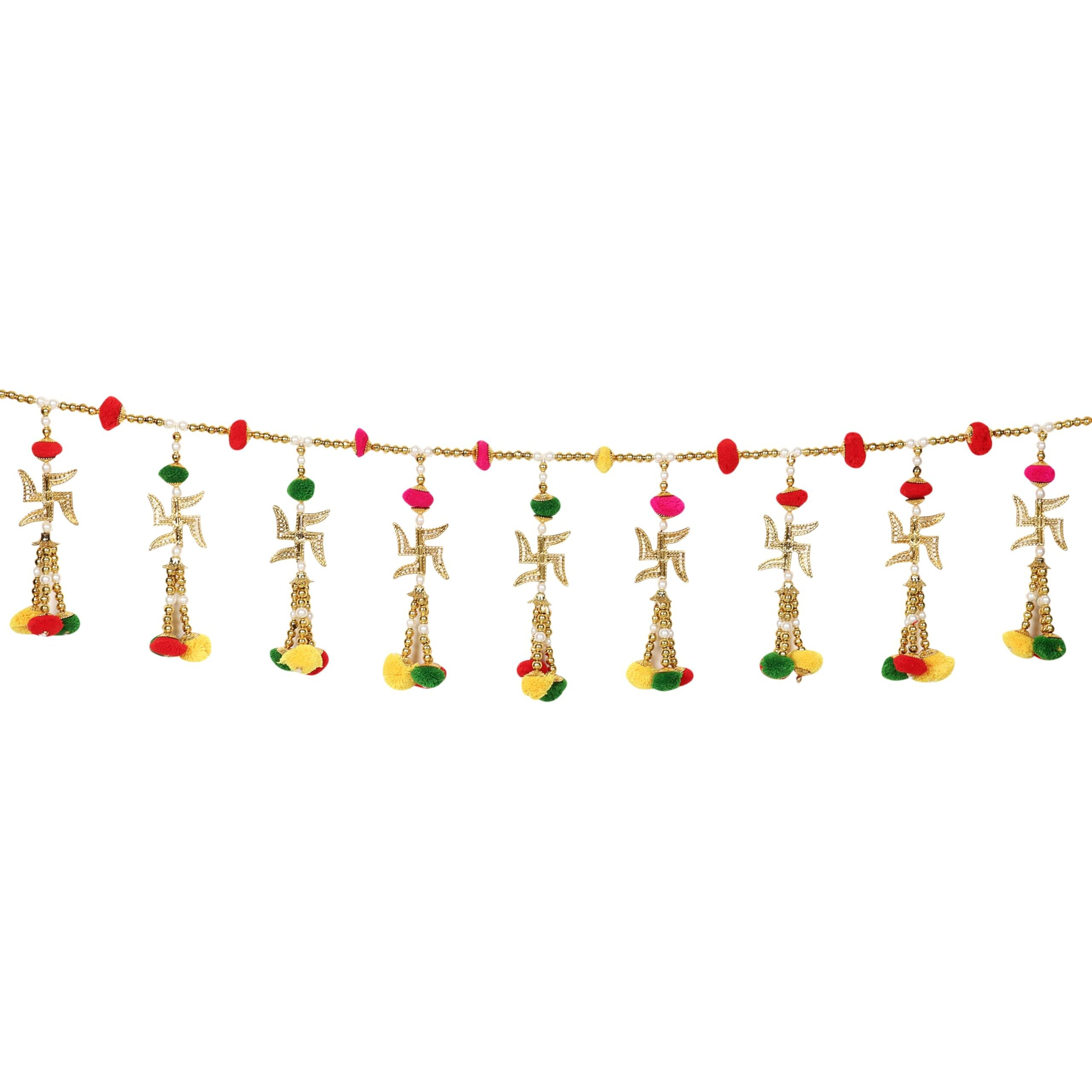 Smizzy Bandarwal Torans Toranam for entrance door toran for main door latest home decoration items Mandir with Multicolor Pompom Wall Hanging For Diwali | Seemantham decoration items | pooja room decoration items |1pc Multicolor