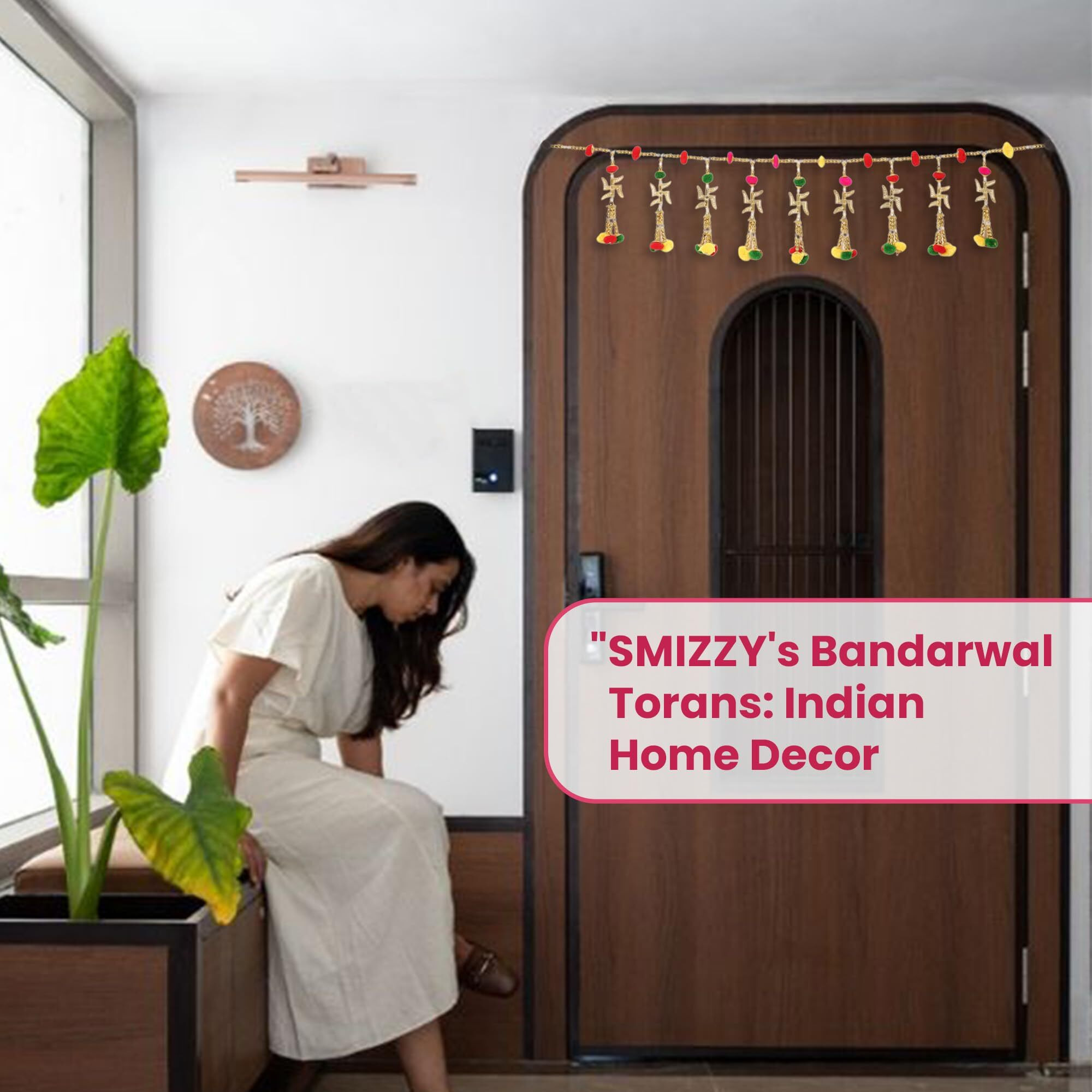 Smizzy Bandarwal Torans Toranam for entrance door toran for main door latest home decoration items Mandir with Multicolor Pompom Wall Hanging For Diwali | Seemantham decoration items | pooja room decoration items |1pc Multicolor