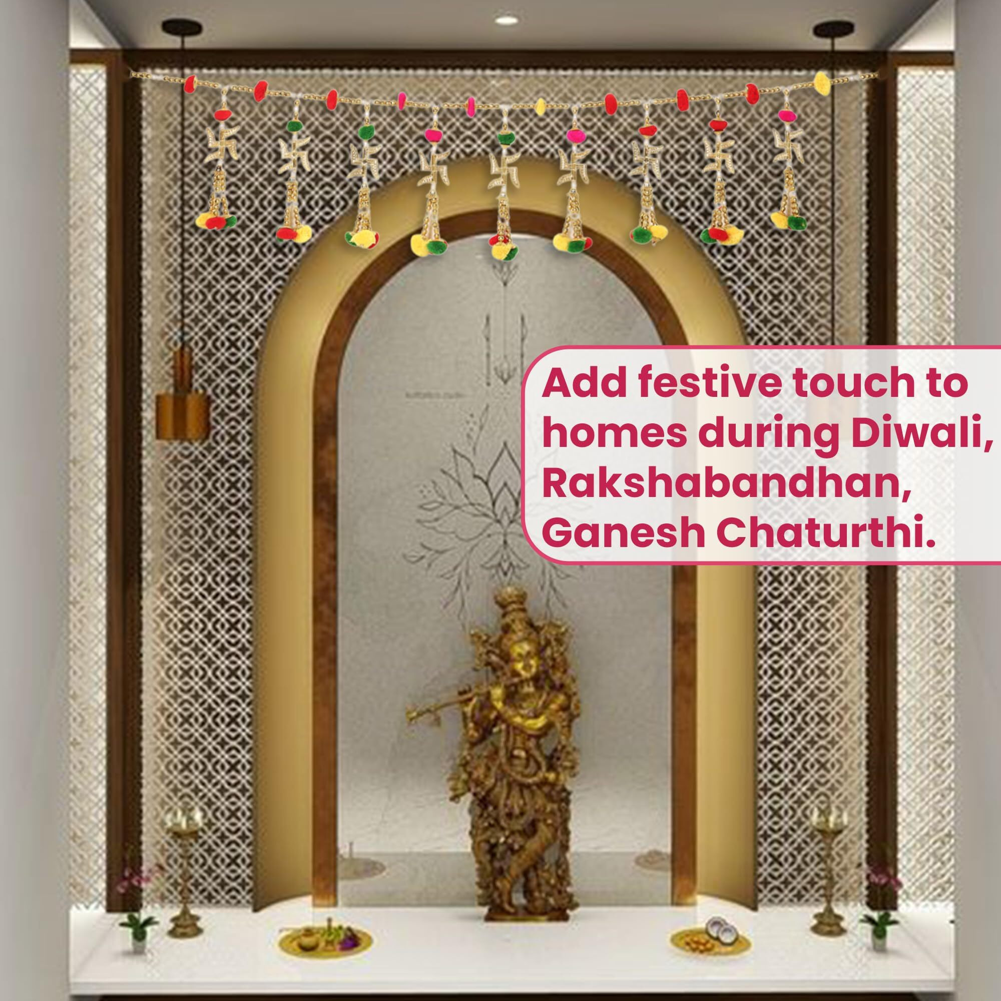 Smizzy Bandarwal Torans Toranam for entrance door toran for main door latest home decoration items Mandir with Multicolor Pompom Wall Hanging For Diwali | Seemantham decoration items | pooja room decoration items |1pc Multicolor