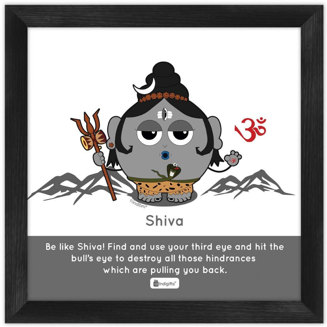 Indigifts Diwali Gift Wall Decor - Be Like Shiva Printed Grey Poster Frame 6X6 Inches - Diwali Decorations Items| Religious Gift Items| Housewarming Gift| Shiva Posters With Frame