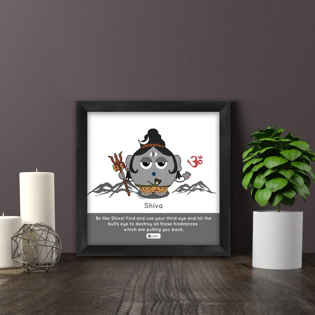 Indigifts Diwali Gift Wall Decor - Be Like Shiva Printed Grey Poster Frame 6X6 Inches - Diwali Decorations Items| Religious Gift Items| Housewarming Gift| Shiva Posters With Frame