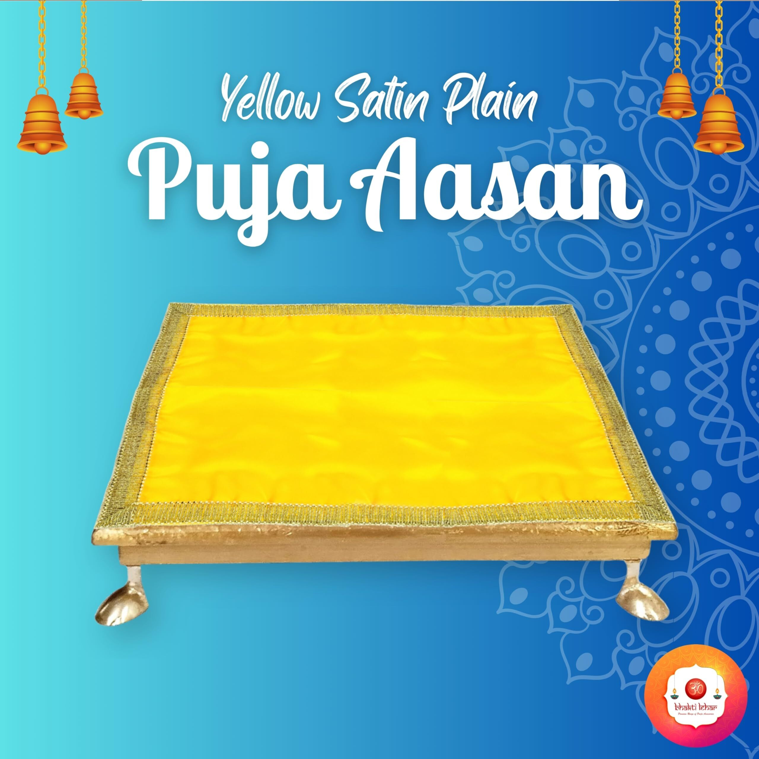 Bhakti Lehar (1 Meter) Satin Cloth for Puja | Diwali Pooja Sartin Altar Cloth Mat for Puja Table, God Chowki Aasan, Temple, Mandir and Multipurpose Use (Yellow)