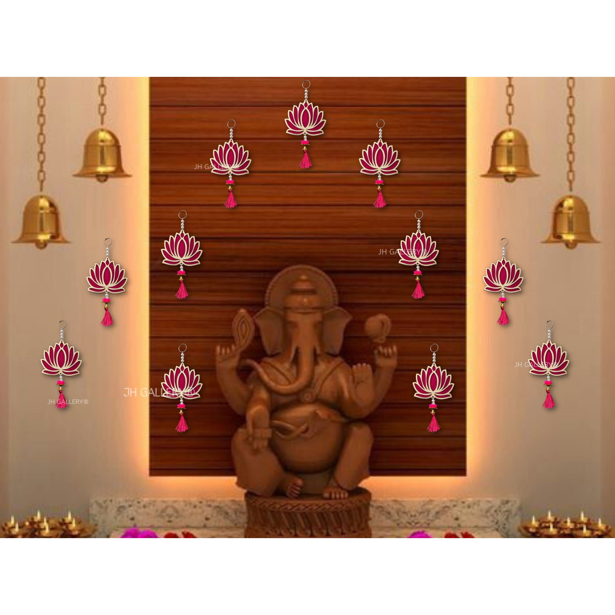 JH Gallery Acrylic Lotus Hangings For Decoration Floral Wall Hangings For Temple, Diwali Decor|Lotus Hangings For Decoration|Diwali Decoration Items For Home Decor|Pooja Decoration Items (Pack Of 12)