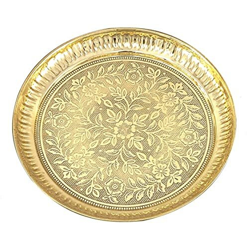 BENGALEN Brass Pooja Plate Puja Thali 9 Inch Arti Thali Set Traditional Designed Handcrafted Thal for Puja Ghar Home Office Mandir Diwali Weeding Return Gift Items