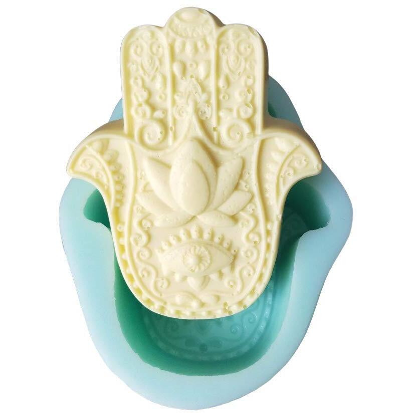 HAMSA Lotus in the Palm Silicone Soap Mold Khamsah Hamsa Hand Silicone Mold for DIY Soap Making Hand of Fatima Mascot Candle Resin Mold