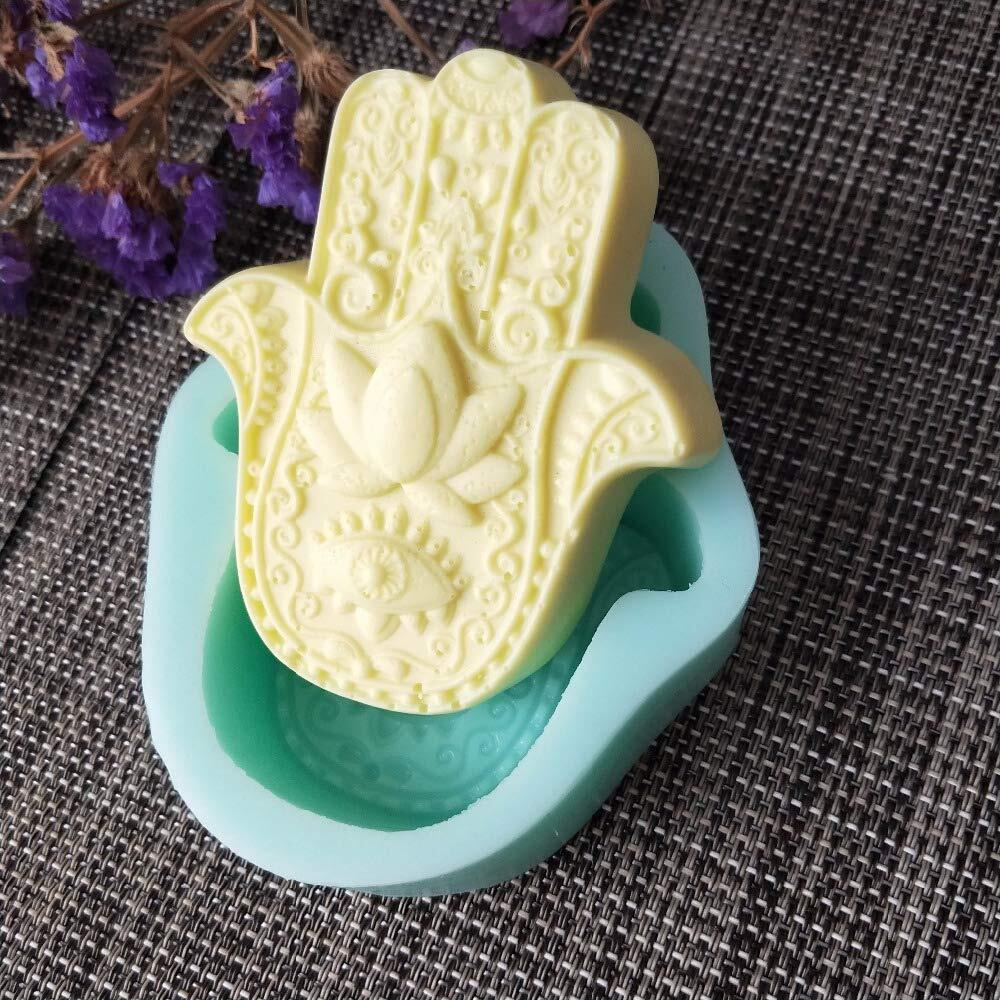 HAMSA Lotus in the Palm Silicone Soap Mold Khamsah Hamsa Hand Silicone Mold for DIY Soap Making Hand of Fatima Mascot Candle Resin Mold