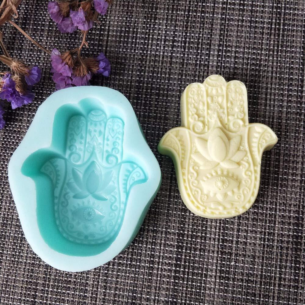 HAMSA Lotus in the Palm Silicone Soap Mold Khamsah Hamsa Hand Silicone Mold for DIY Soap Making Hand of Fatima Mascot Candle Resin Mold