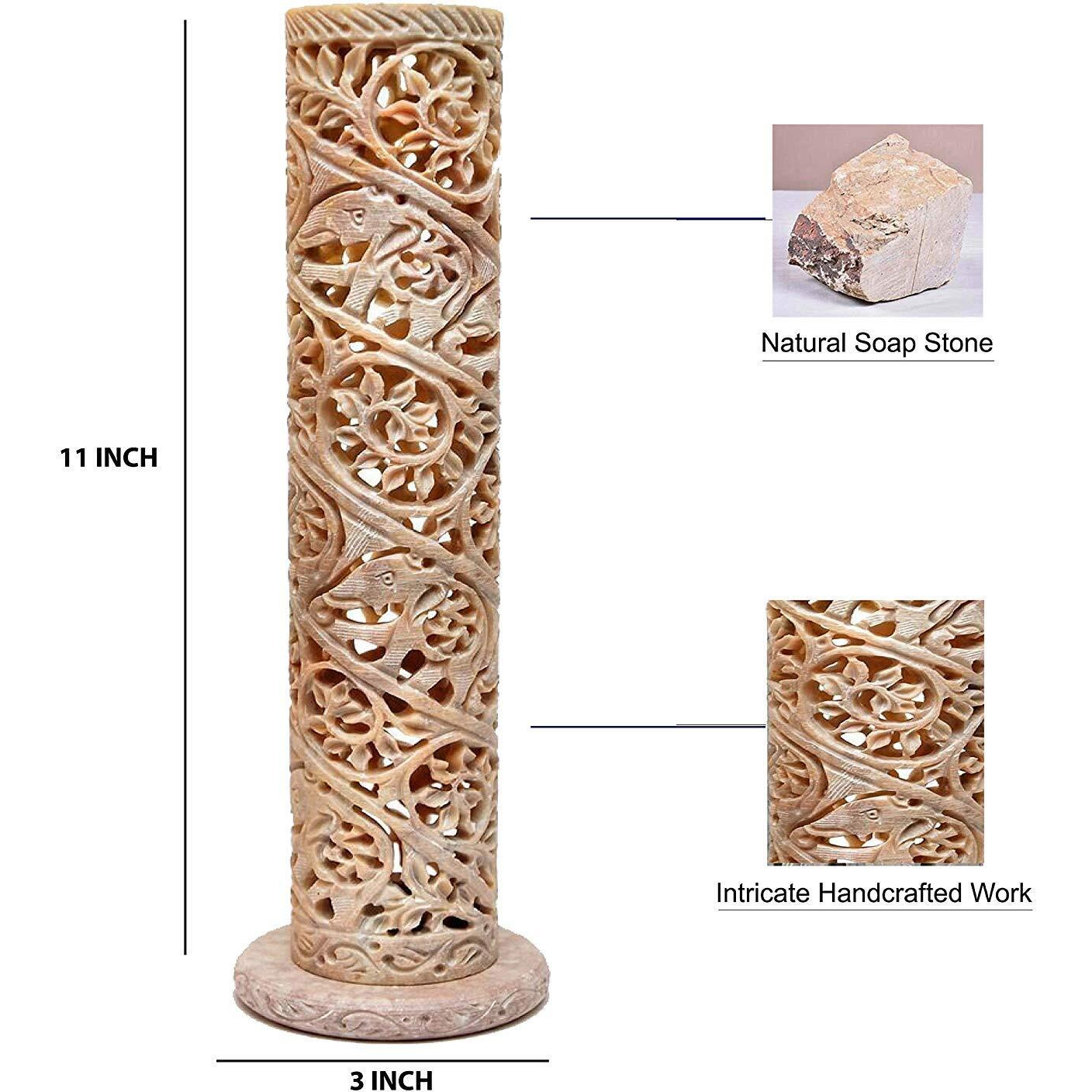KC KULLICRAFT Handcrafted Soapstone Marble Work Incense Holder Tea Light Candle Holder Diffuser Agarbaati Stands ( 6 Incense Sticks White Musk Fragnance)(Cylindrical)
