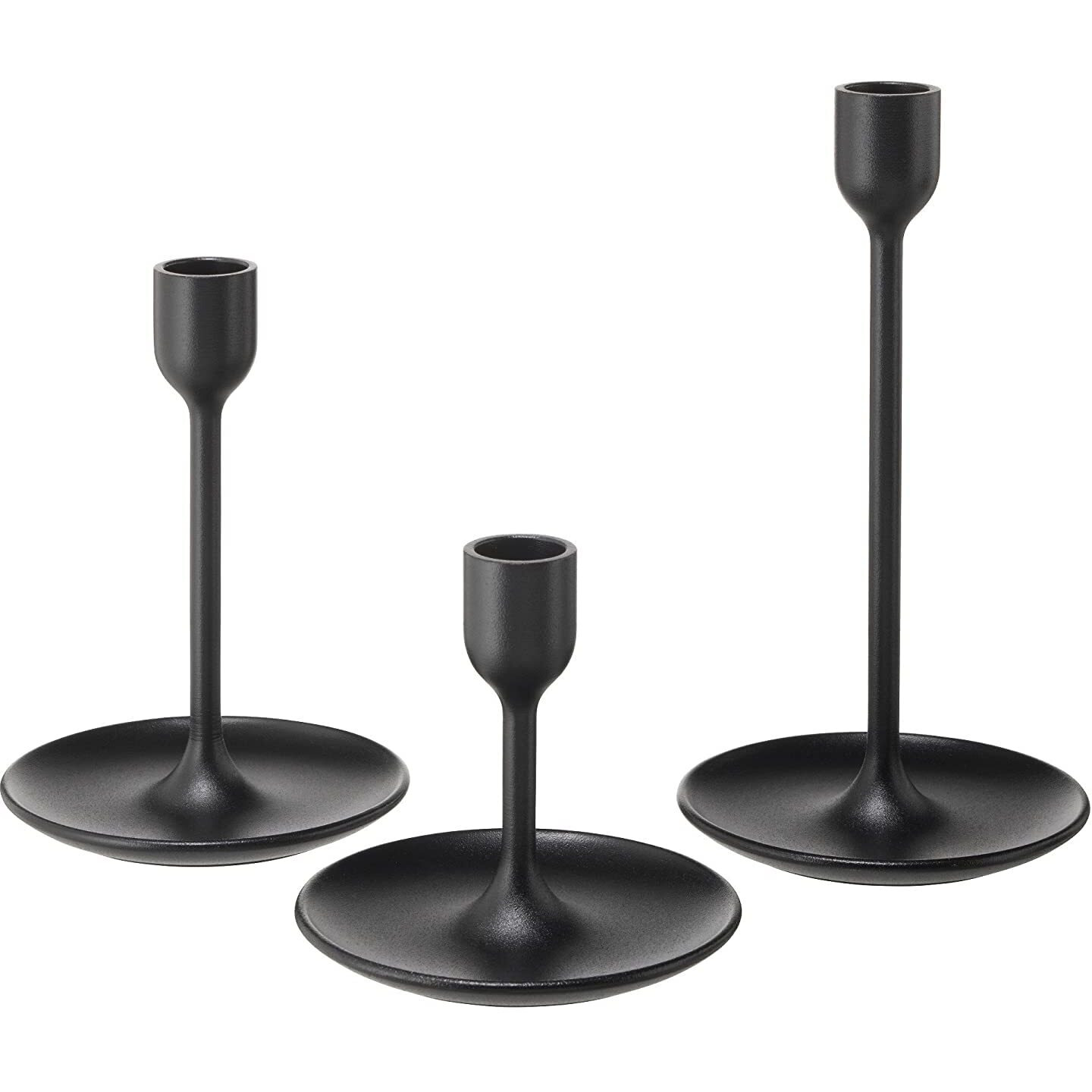 IKEA FULLTALIG Candlestick, Set of 3 Powder Coating Black Aluminum Candlestick Holder for Taper Candles, Table Romantic, Birthday, Dinner Home & Bar Decorative (No LED Candle Included)
