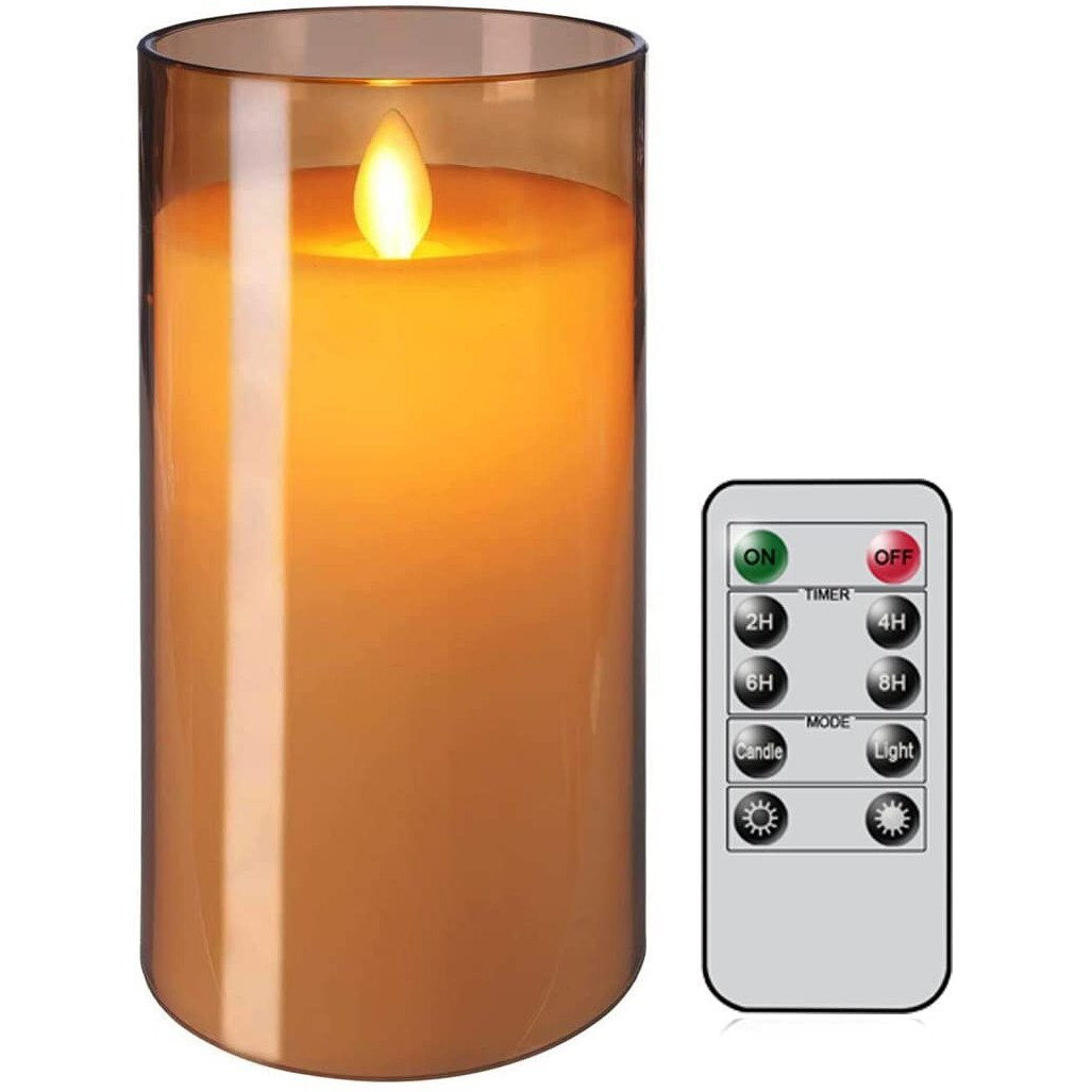 LTETTES Flameless LED Glass Cup Candle 6 Paraffin Wax AA Battery Powered Faux Wick Remote Controller with Timer Function for Home Decor Festival Wedding