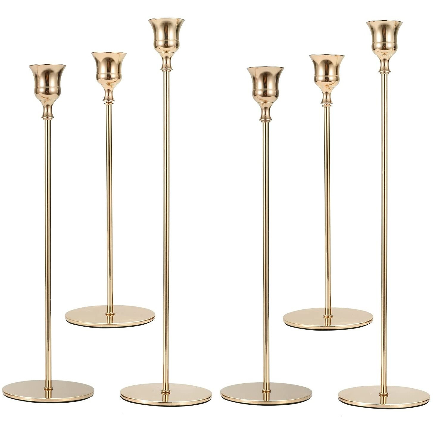 Creatyi 6 PCS Candle Holders Candlestick Holders Decorative Candlestick Holder Taper Candle Holder for Wedding, Dinning, Party,Home Decor,Birthday (Long Set,Gold)
