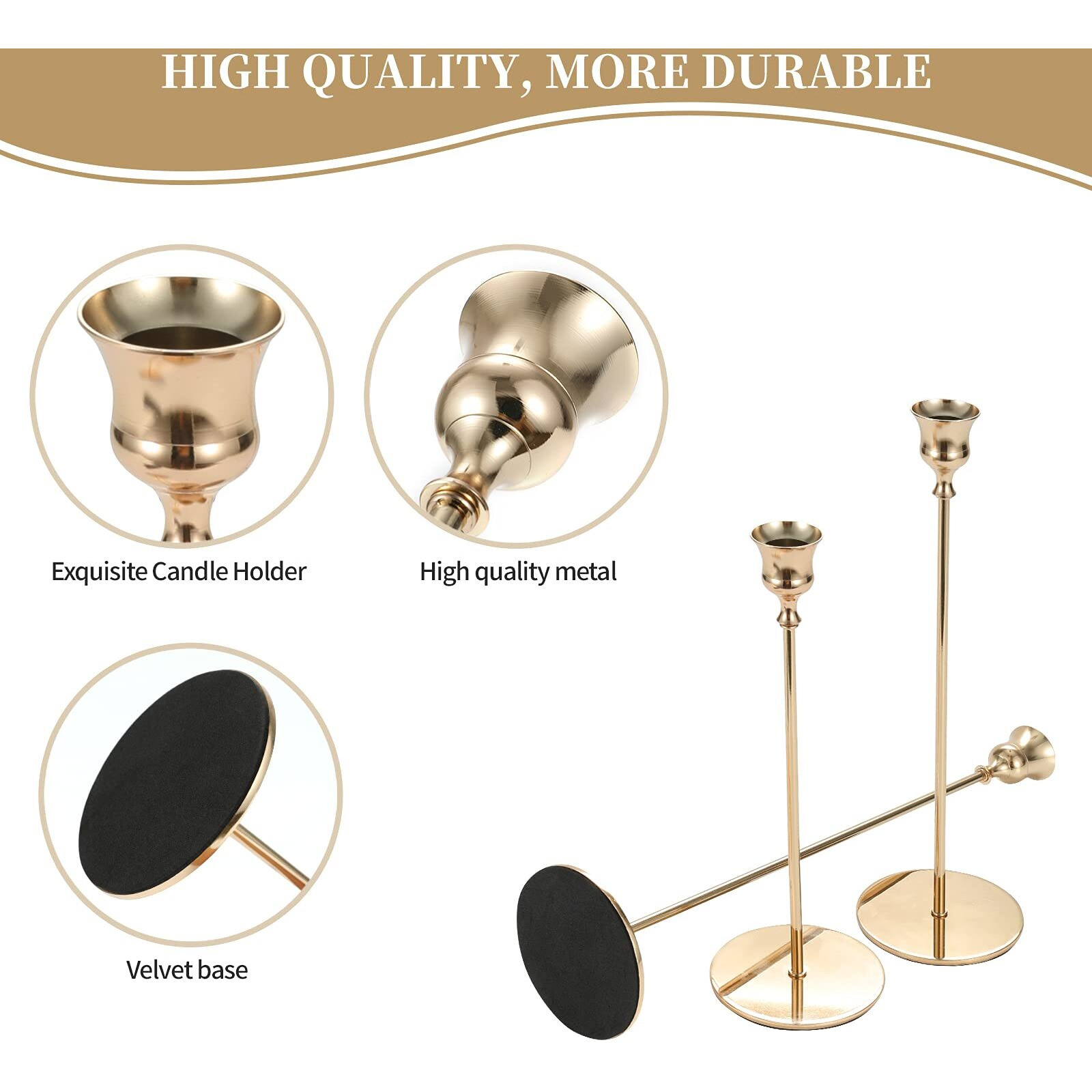 Creatyi 6 PCS Candle Holders Candlestick Holders Decorative Candlestick Holder Taper Candle Holder for Wedding, Dinning, Party,Home Decor,Birthday (Long Set,Gold)