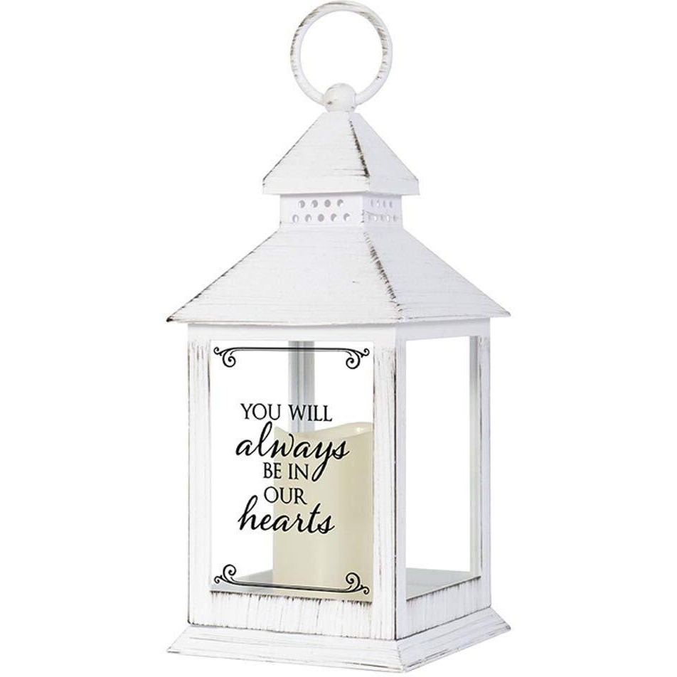 Distressed White Memorial Lantern with Flameless Candle (Father)