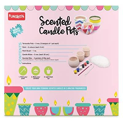Funskool - Handycrafts Scented Candle Pots, Wax Candle Maker, Scents - French Vanilla, Green Apple, Lavender, Art and Craft Kit, Ages 5 Years and Above, Multicolour