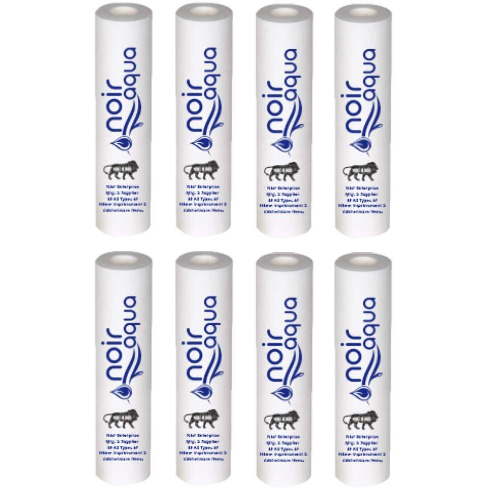 Noir Aqua - PP Spun Filter/Cartridge for All Types of RO Water purifiers (10 Inch, 5 Micron) Pack of 8 | RO Spun Filter Cartridge Sponge Replacement Water Filter Candle