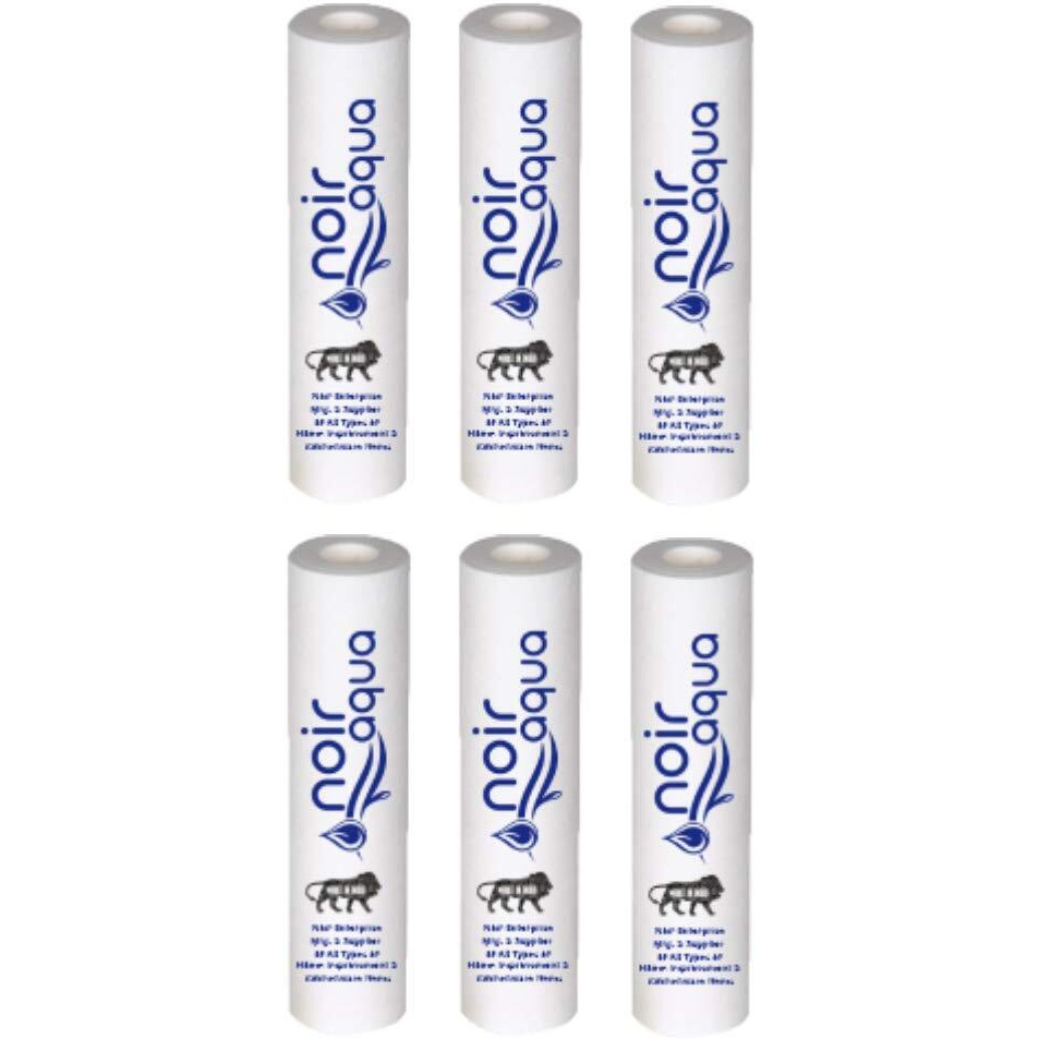 Noir Aqua - PP Spun Filter/Cartridge for All Types of RO Water purifiers (10 Inch, 5 Micron) Pack of 6 | RO Water Purifier Cartridge, Cartridge Sponge Replacement Water Filter Candle