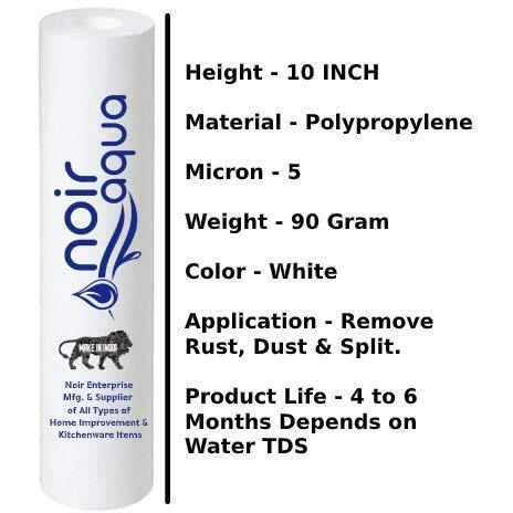 Noir Aqua - PP Spun Filter/Cartridge for All Types of RO Water purifiers (10 Inch, 5 Micron) Pack of 6 | RO Water Purifier Cartridge, Cartridge Sponge Replacement Water Filter Candle