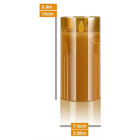 Pack 2 - LED Glass Cup Pillar Candle | Real Wax | Flameless Electric Candles with Flickering Faux Wick | Amber Color Glass | Battery Powered with Remote Controller for Home Decor (H-6 x D-3)