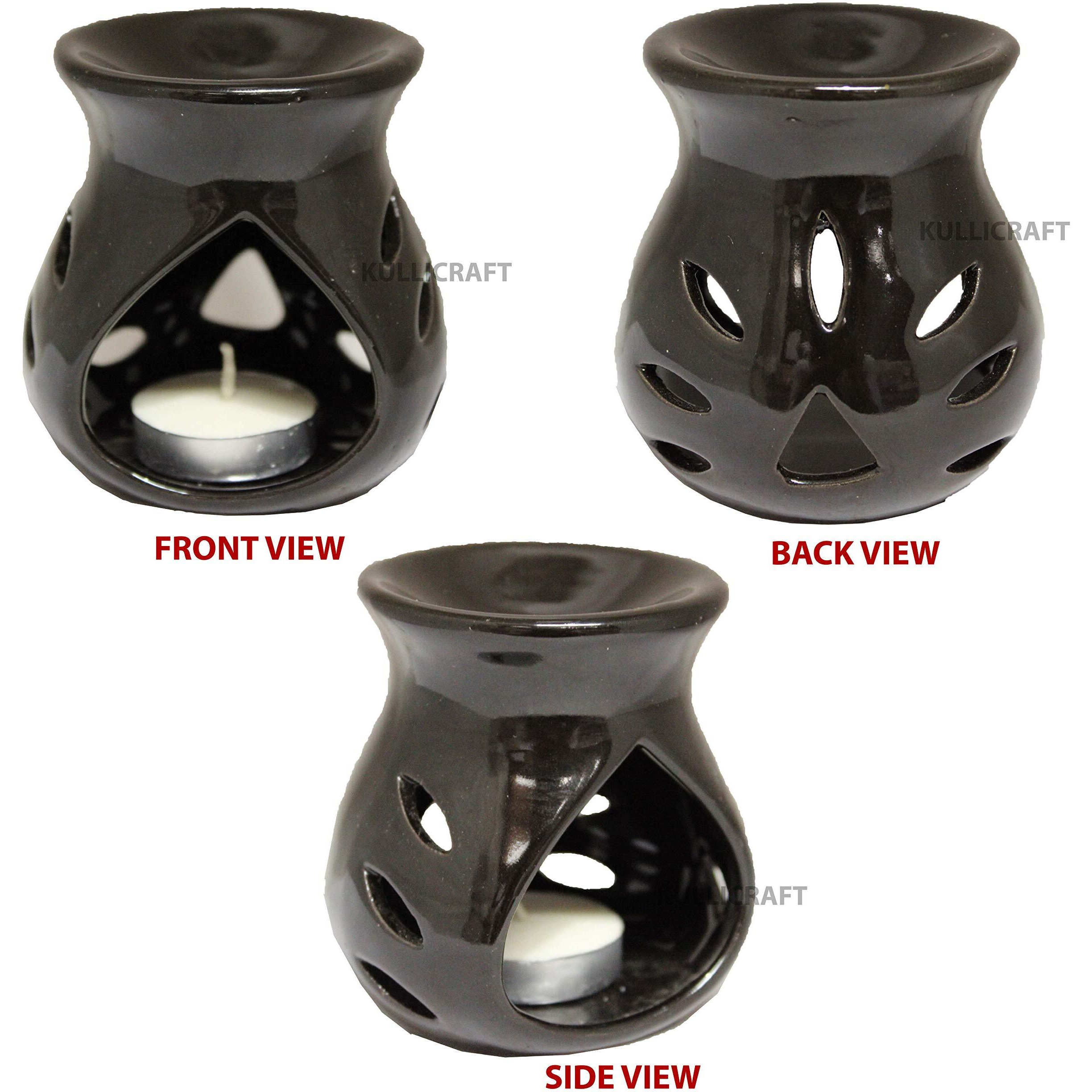KC Kullicraft Black Ceramic Aroma Diffuser Oil Burner Clay Lamp Wax Warmer Tea Light Holder for Home Dcor (Free 1 Candle Tea Light) - Pack of 3
