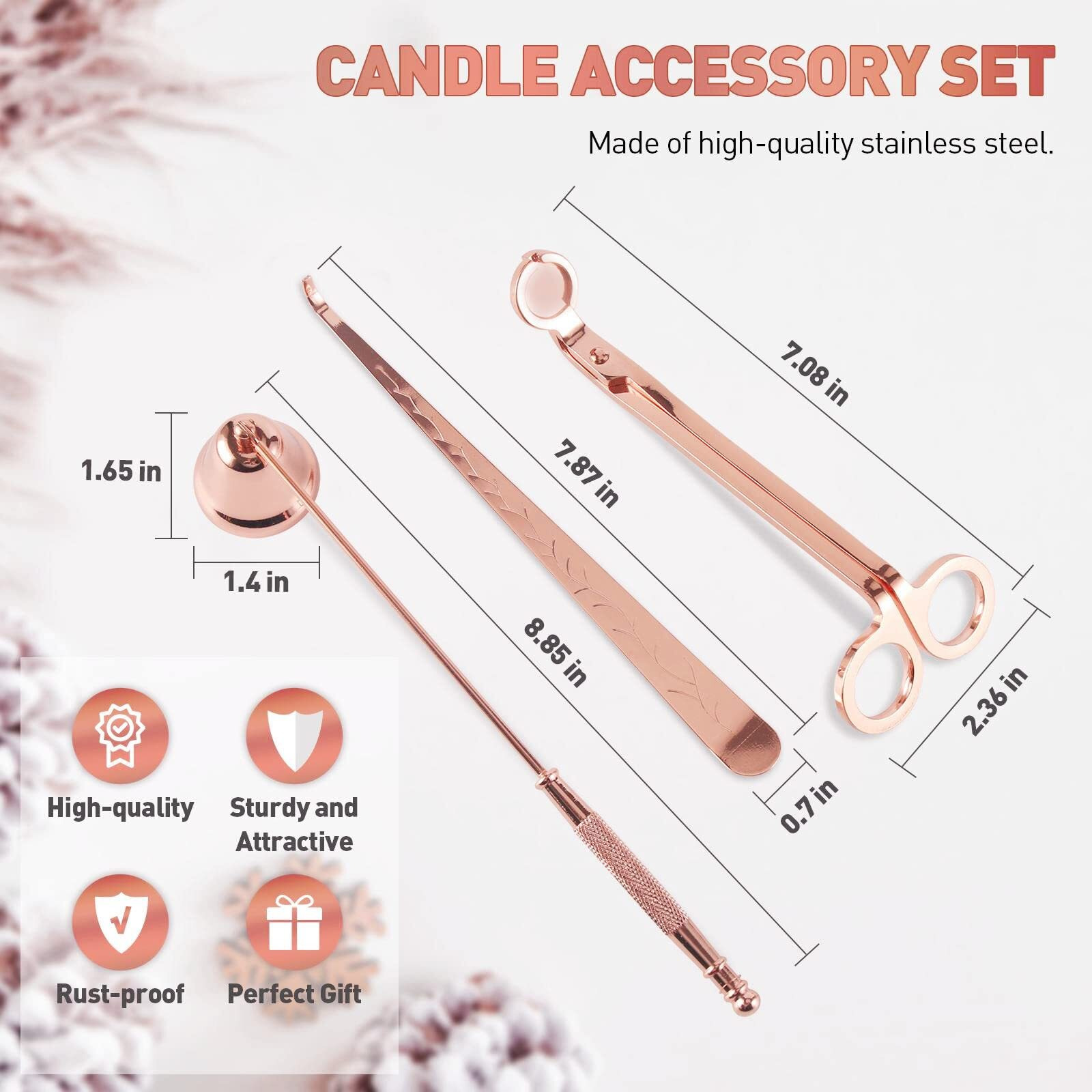 HASTHIP 3 in 1 Candle Accessory Set, Candle Wick Trimmer, Candle Snuffer, Candle Wick Dipper, Gift Packing,Essential Supplies for Scented Candle Lover (Gold)