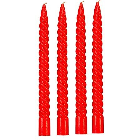 Kuber Selection 4 Pcs Designer Red Spiral Pillar Candle 10 inch Long for Party,Daily use, Candle (Pack of 4 Pcs/ 10 Inch, Red Spiral)