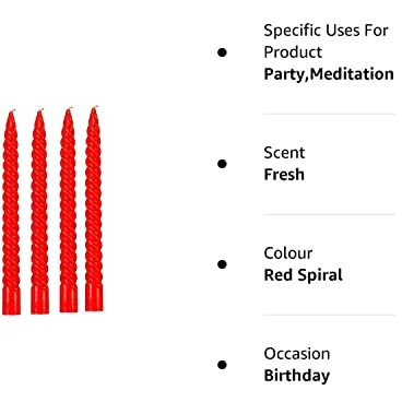 Kuber Selection 4 Pcs Designer Red Spiral Pillar Candle 10 inch Long for Party,Daily use, Candle (Pack of 4 Pcs/ 10 Inch, Red Spiral)