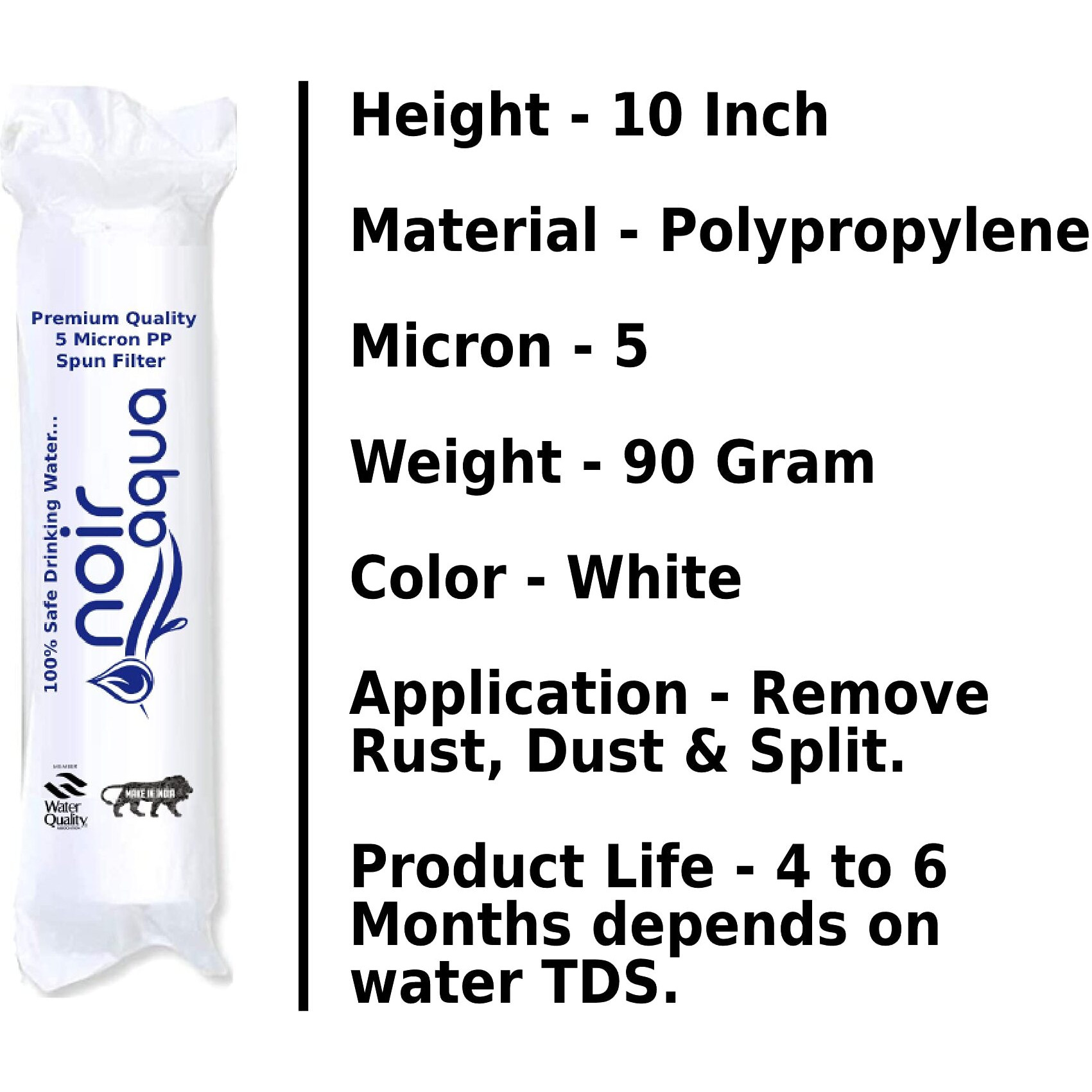Noir Aqua - 20pcs PP Spun Filter + 1 Spanner + 4 Antiscalant Balls | for All Types of RO Water Purifiers - RO Spun Filter Cartridge Sponge Replacement Water Filter Candle